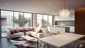 A modern, eco-friendly home showcasing sustainable design and energy-efficient features, highlighting affordable ownership options through green initiatives. Repla